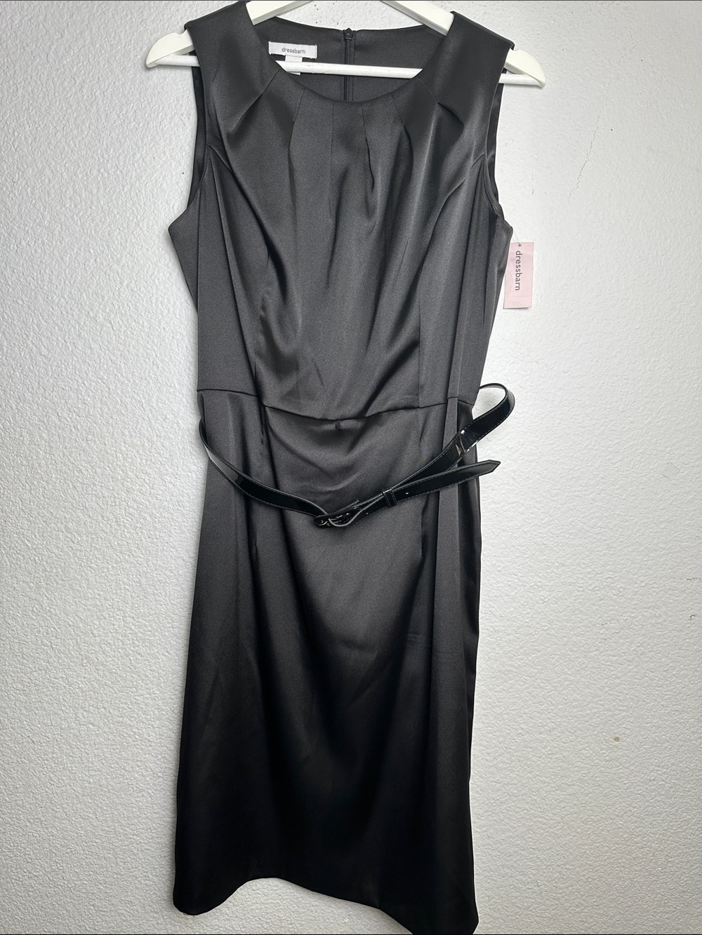 NEW Dressbarn Black Dress Sleeveless Sheath Belted Womens Size 14